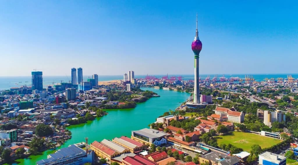 Aerial view of Colombo, Sri Lanka and the Lotus Tower