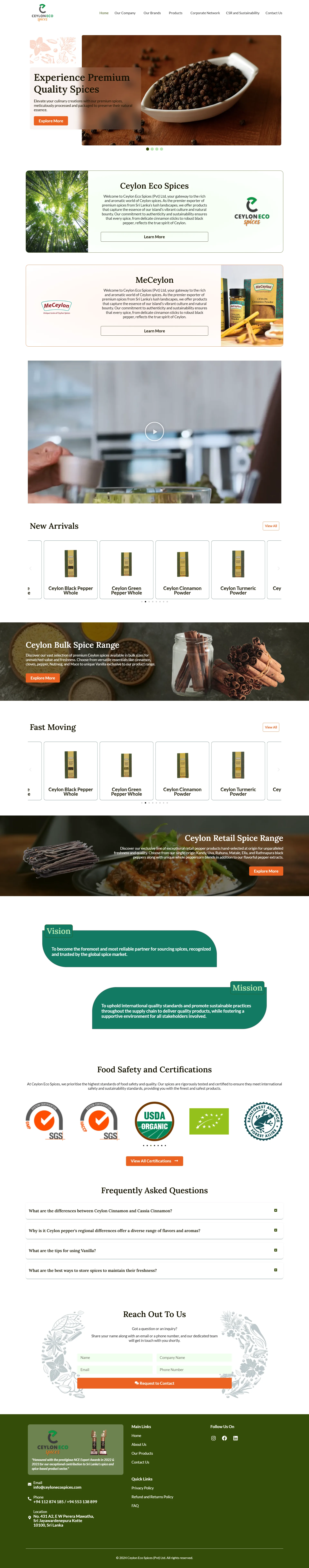 Website showcase for Ceylon Eco Spices Website