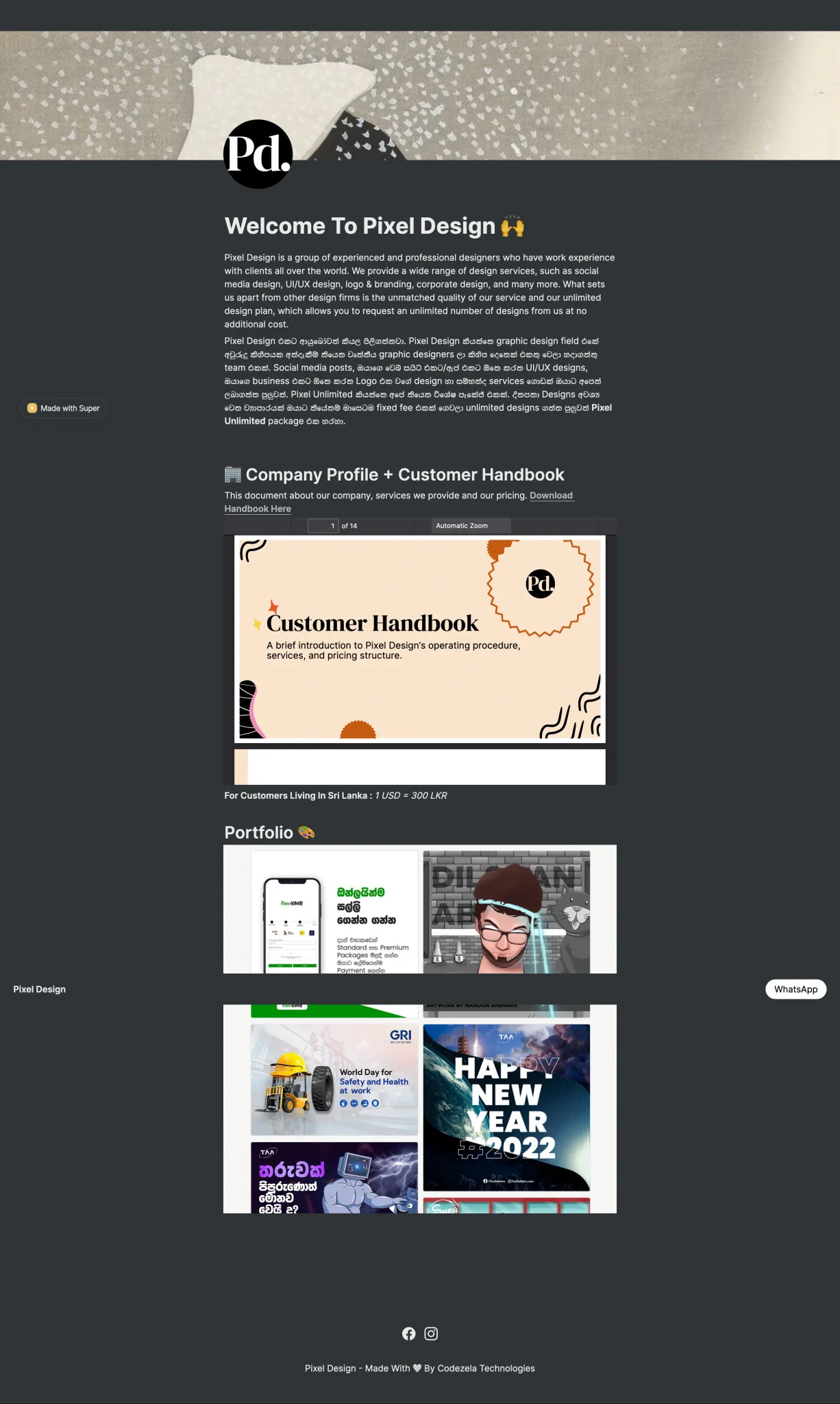 Website showcase for Pixel Design Portfolio