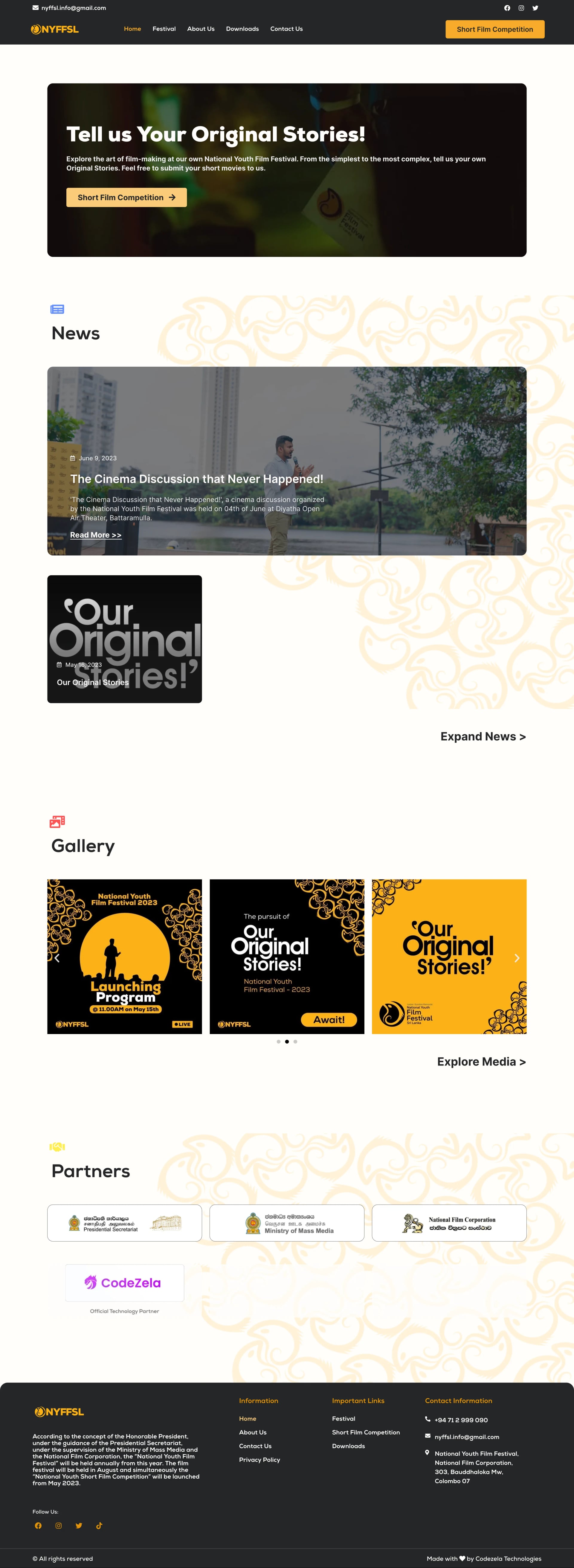 Website showcase for National Youth Film Festival Website
